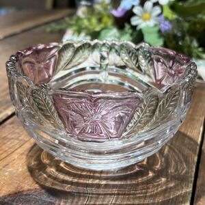 Anne Hutte Bleikristall Lead Crystal Bowl with Flowers Made In Germany Vintage